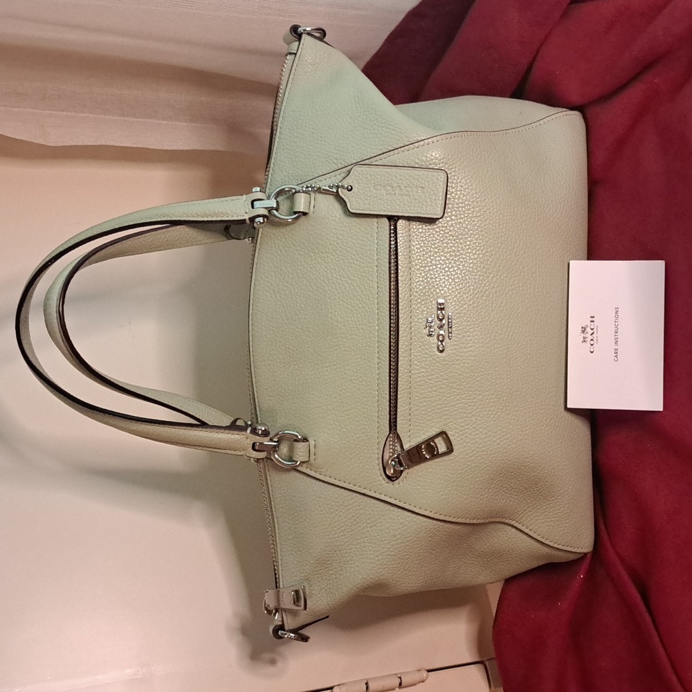Coach Prairie Soft Seafoam Green Pebble Leather Satchel/Crossbody Like New